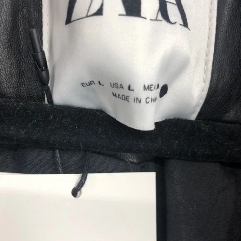 SOLD! NEW Zara Black Double Breasted Vegan Leather Belted Trench Coat Size Large - Picture 4 of 12